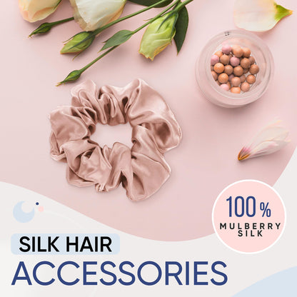 Blissy Silk Scrunchies (3 Pack) - 100% Pure Mulberry Silk - 22 Momme 6A High-Grade Fibers - Silk Scrunchie for Straight &amp; Curly Hair - Preventing Breakage, Tangling, &amp; Creasing (Rose Skinny)