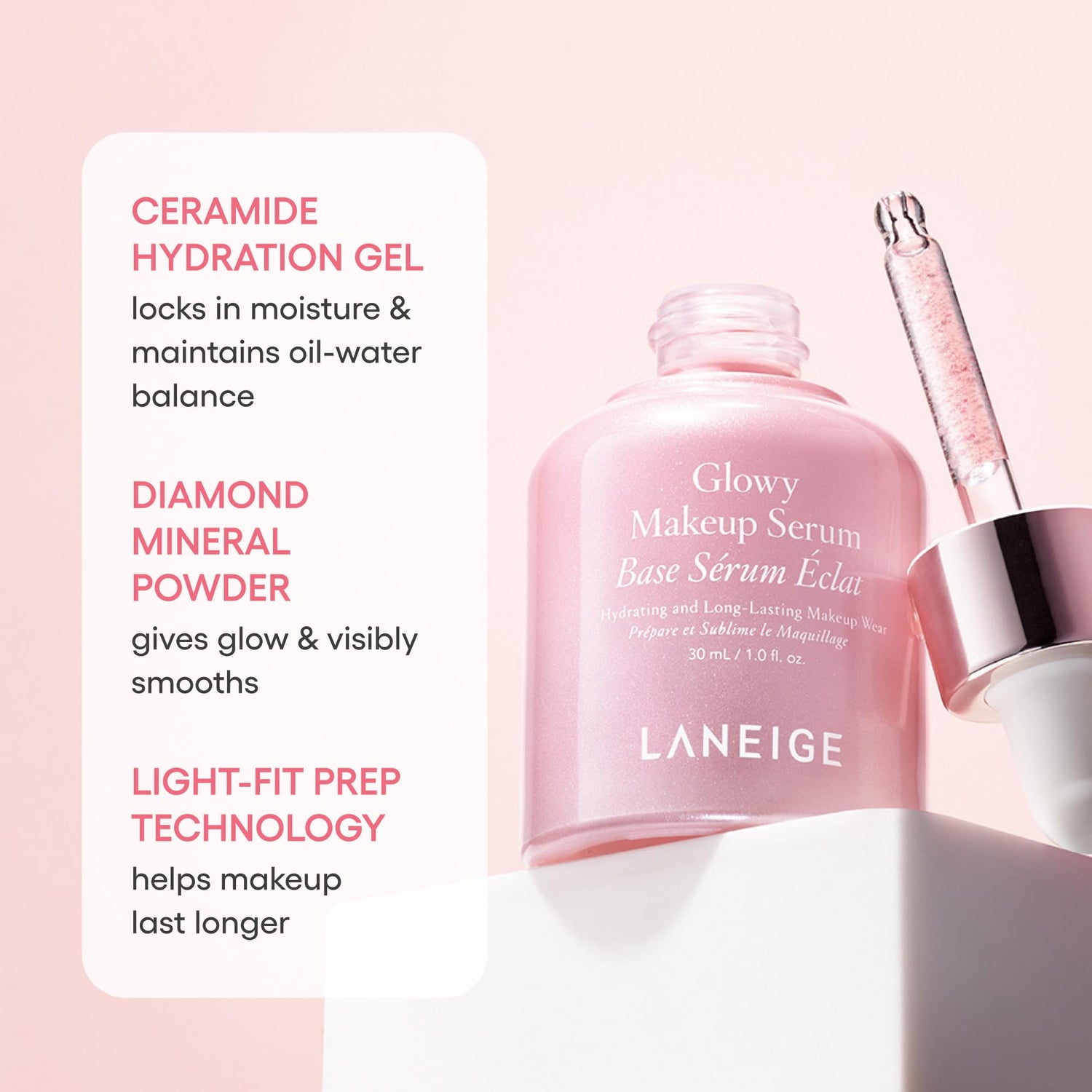LANEIGE Glowy Makeup Serum: Makeup Primer, Hydrating Face Serum for Visbly Smooth &amp; Glowy Dewy Skin, Highlighting
