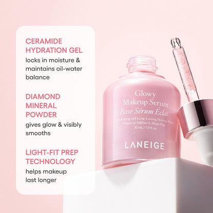 LANEIGE Glowy Makeup Serum: Makeup Primer, Hydrating Face Serum for Visbly Smooth &amp; Glowy Dewy Skin, Highlighting