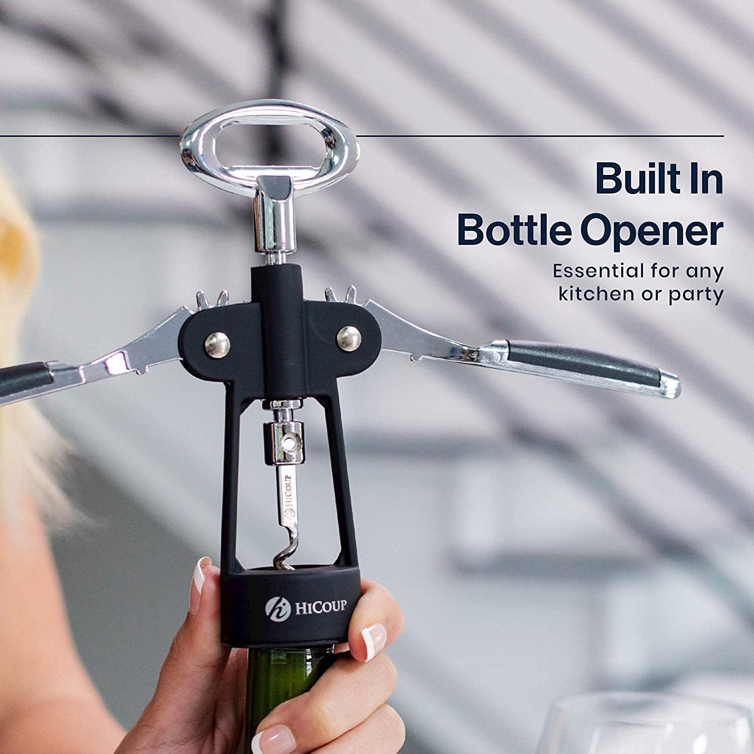 HiCoup Kitchenware Wine Openers - Corkscrew Bottle Openers, Foil Cutter Key for Waiters, Bartenders and Wine Corkscrew &amp; Bottle Opener - Easy To Use, All-In-One Beer And Wine Bottle Openers w/Stopper
