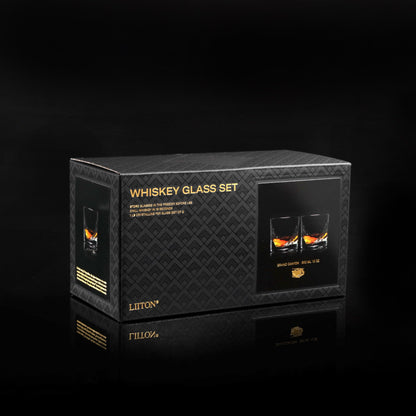 LIITON Heavy Crystal Whiskey Glasses Gift Set, Thick Freezable Bourbon Glass 1lb Each, Premium Whiskey Gifts for Men, Frozen Crystal Chills Cocktails Featuring Grand Canyon Glasses Set of 2, 10 oz