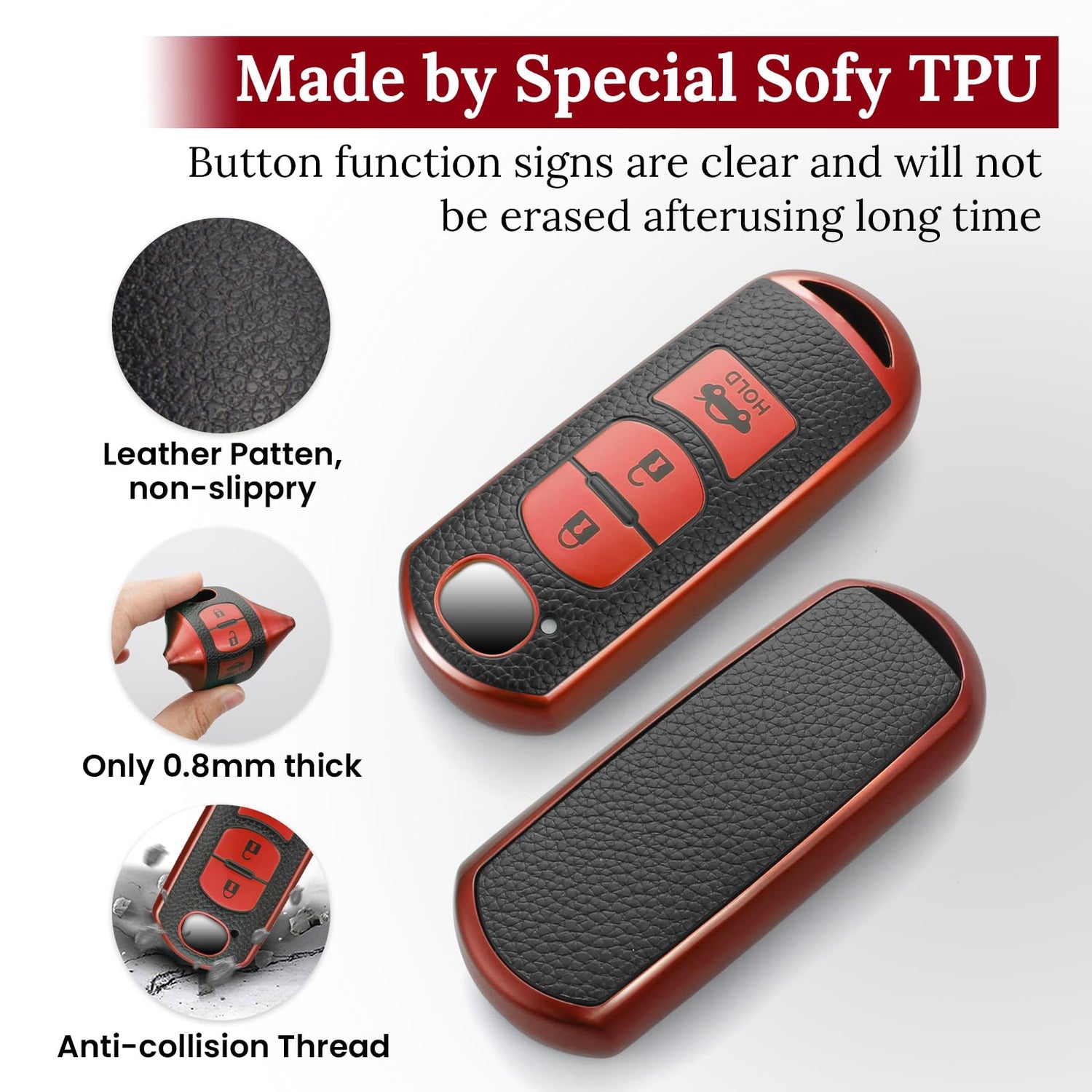 Cadillac Key Fob Cover with Metal Braided Rope Keychain, Upgraded Soft Key Case for 2015-2019 Escalade CTS SRX XT5 ATS STS CT6 (5 Button) (Gold Edge)