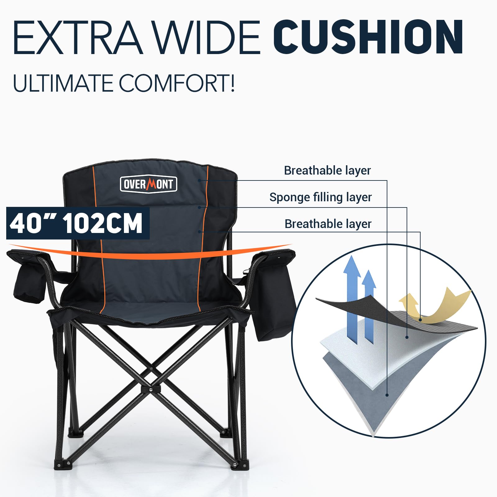 Overmont Oversized Folding Camping Chair - Fully Padded with Cooler Pocket Carry Bag - Heavy Duty Portable Collapsible Lawn Chair Supports 450 LBS for Outdoor Sports Beach Garden Picnic