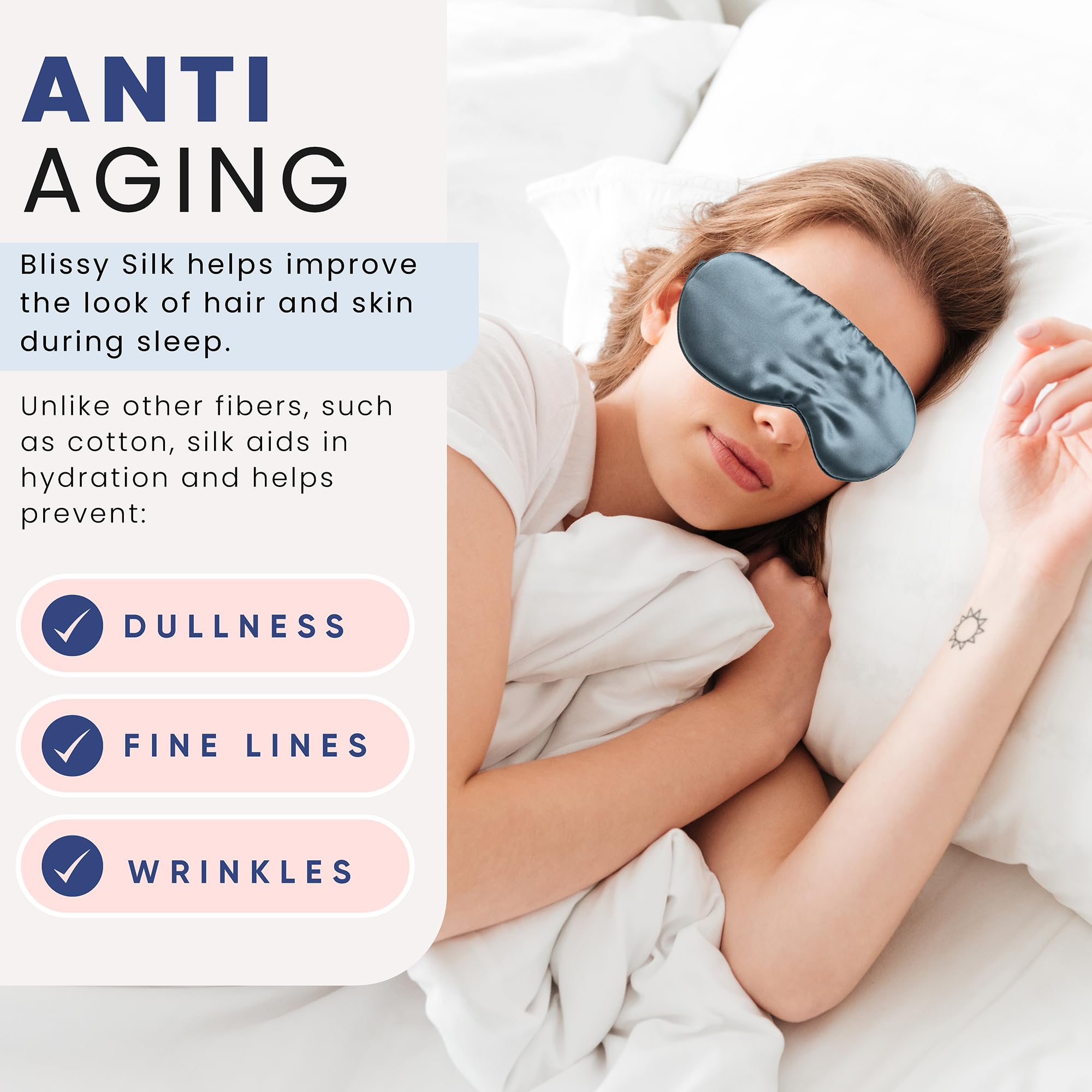 Blissy Silk Sleep Mask - Silk Eye Sleeping Mask for Women &amp; Men for Total Blackout - Silk Eye Mask - 100% Pure Mulberry Silk, 22 Momme 6a Fibers - Blindfold Silk Sleep Mask Side Sleeper Eye Cover