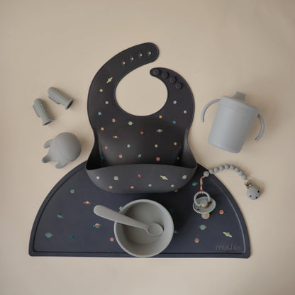 mushie Silicone Baby Bib | Adjustable Fit Waterproof Bibs (Whales)