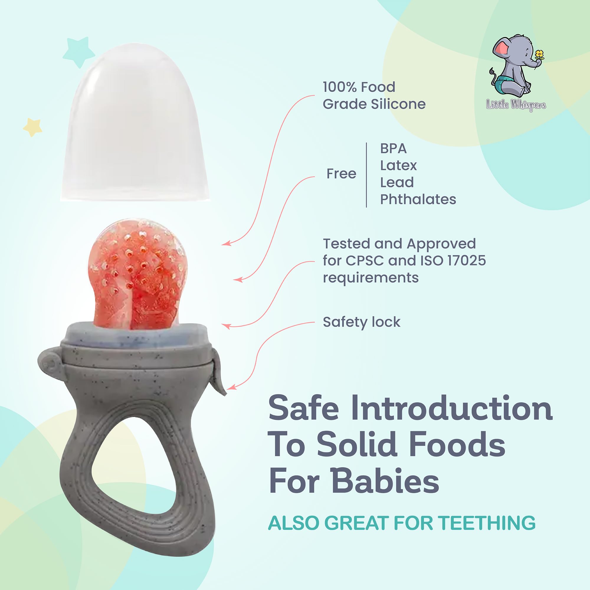 LittleWhispers Baby Fruit &amp; Food Feeder Pacifier - Pacifier Feeders for Fresh Fruit or Frozen Breastmilk - Infant Teething Relief - Set of 2