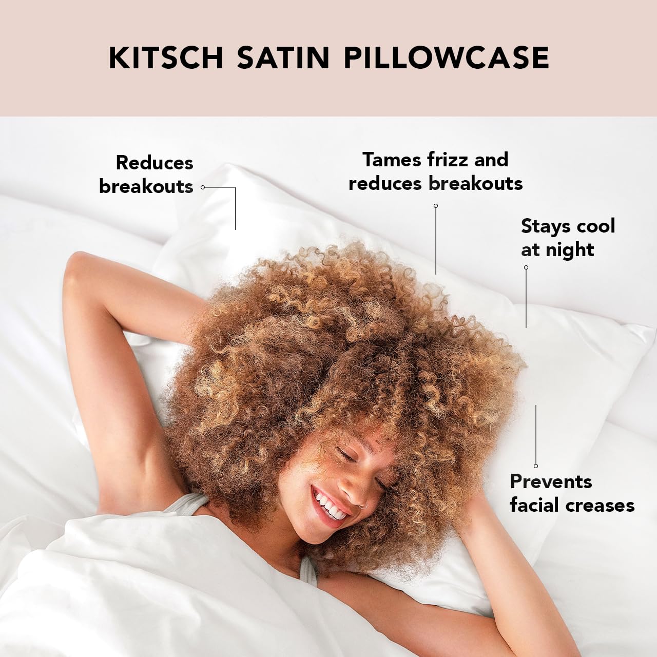 Kitsch Satin Pillowcase with Zipper for Hair &amp; Skin, Softer Than Silk Pillow Cases Queen, Smooth Pillow Covers, Machine Washable, Wrinkle-Free, Cooling Satin Pillow Cases Standard Size 19&quot;x26&quot;, Ivory