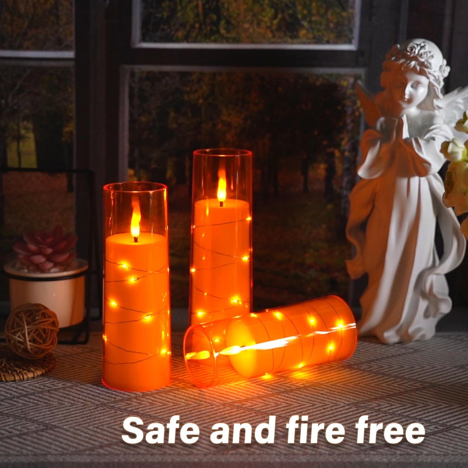 Flameless LED Candles with Timer 5 Pc Flickering Flameless Candles for Romantic Ambiance and Home Decoration Stable Acrylic Shell,with Embedded Star String，Battery Operated Candles（Grey）