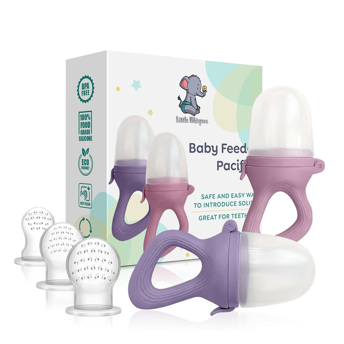 LittleWhispers Baby Fruit &amp; Food Feeder Pacifier - Pacifier Feeders for Fresh Fruit or Frozen Breastmilk - Infant Teething Relief - Set of 2