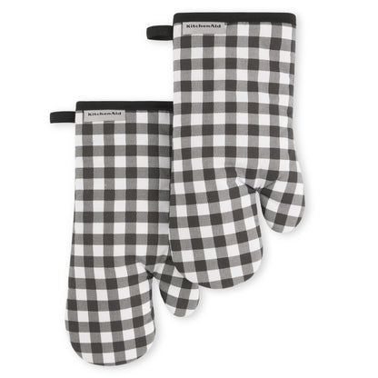 KitchenAid Gingham Oven Mitt 2-Pack Set, Milkshake, 7&quot;x13&quot;