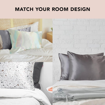 Kitsch Satin Pillowcase with Zipper for Hair &amp; Skin, Softer Than Silk Pillow Cases Queen, Smooth Pillow Covers, Machine Washable, Wrinkle-Free, Cooling Satin Pillow Cases Standard Size 19&quot;x26&quot;, Ivory