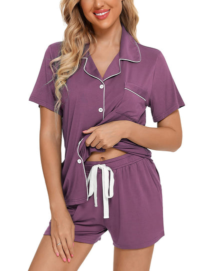 Senert Pajamas Set For Women Short Sleeve Sleepwear Soft Button Down Pjs Set Nightwear Lounge Sets S-XXL