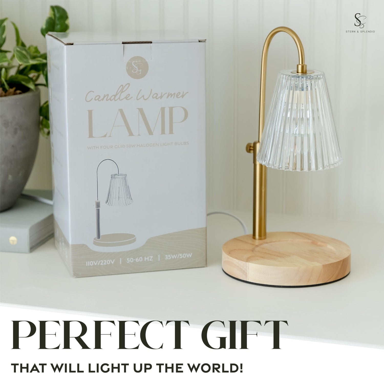 Flameless Candle Warmer Lamp for Jar Candles Large &amp; Small – Dimmable Lamp Candle Warmer Electric with Large Marble Base &amp; Adjustable Height – Candle Melter with Timer and 4 Halogen Light Bulbs