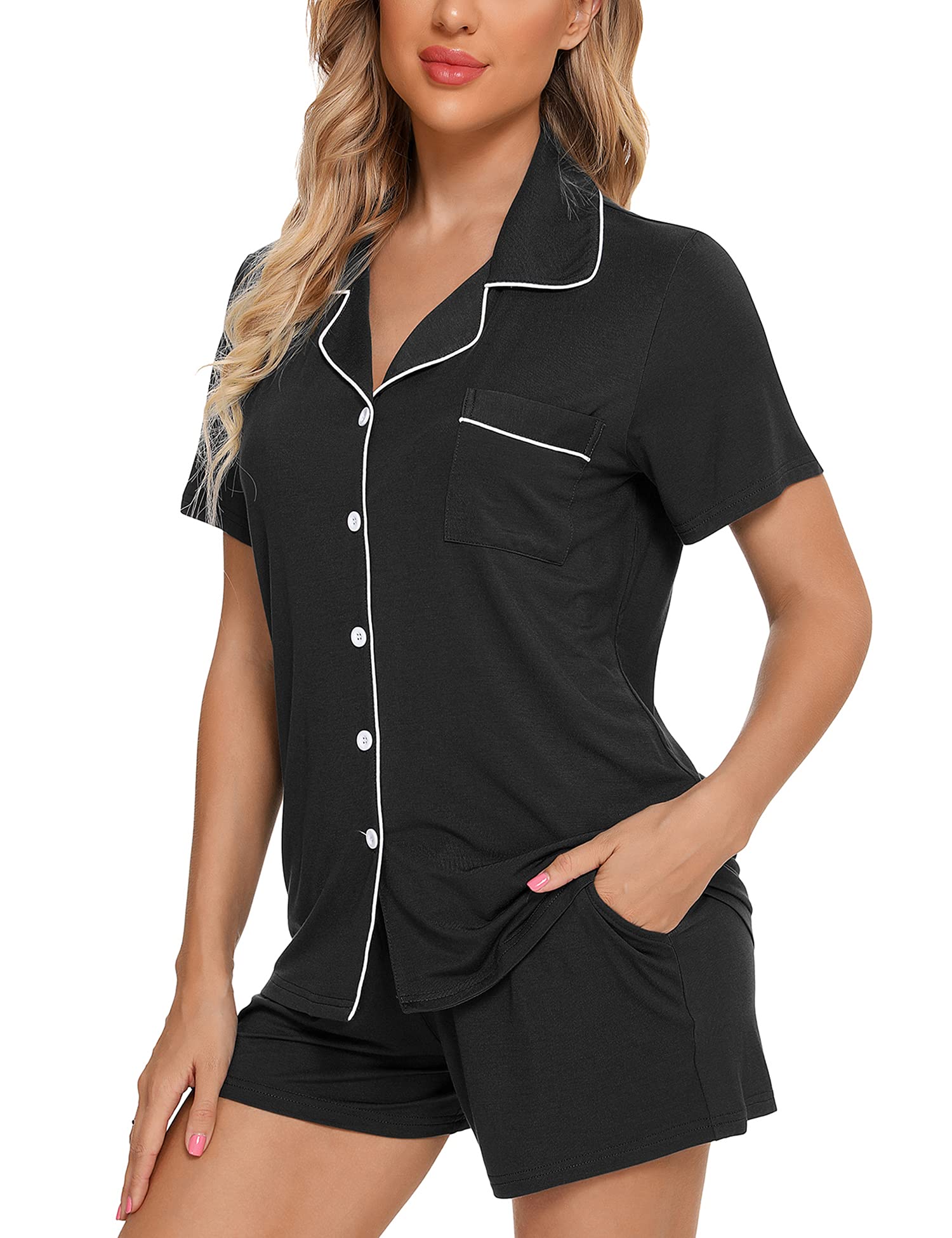 Senert Pajamas Set For Women Short Sleeve Sleepwear Soft Button Down Pjs Set Nightwear Lounge Sets S-XXL