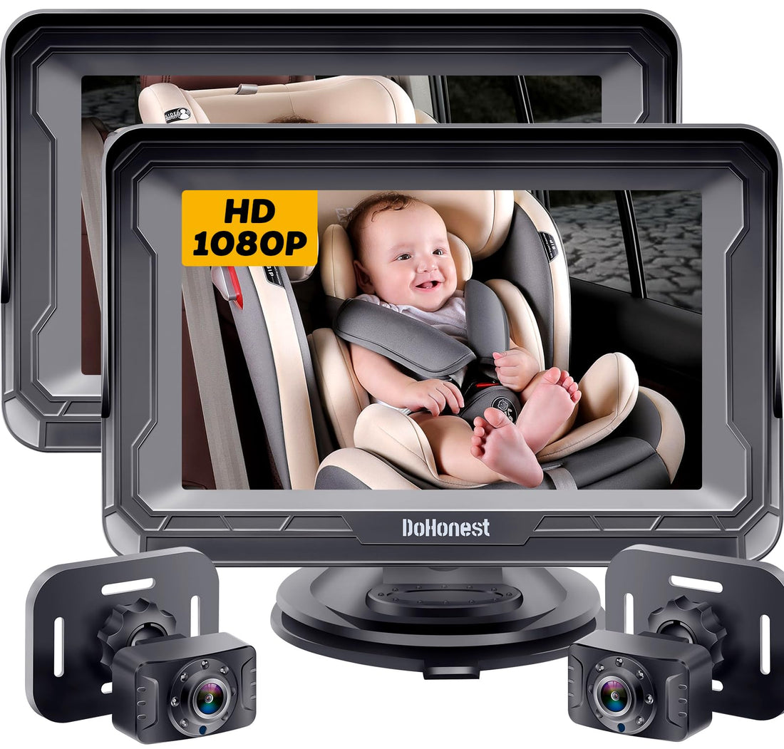 DoHonest Baby Car Camera 7-Inch: USB Plug and Play Easy Setup 360 Degree Rotating Backseat Camera Two Kids HD 1080P Rear Facing Car Seat Camera Clear Night Vision -V9 Black