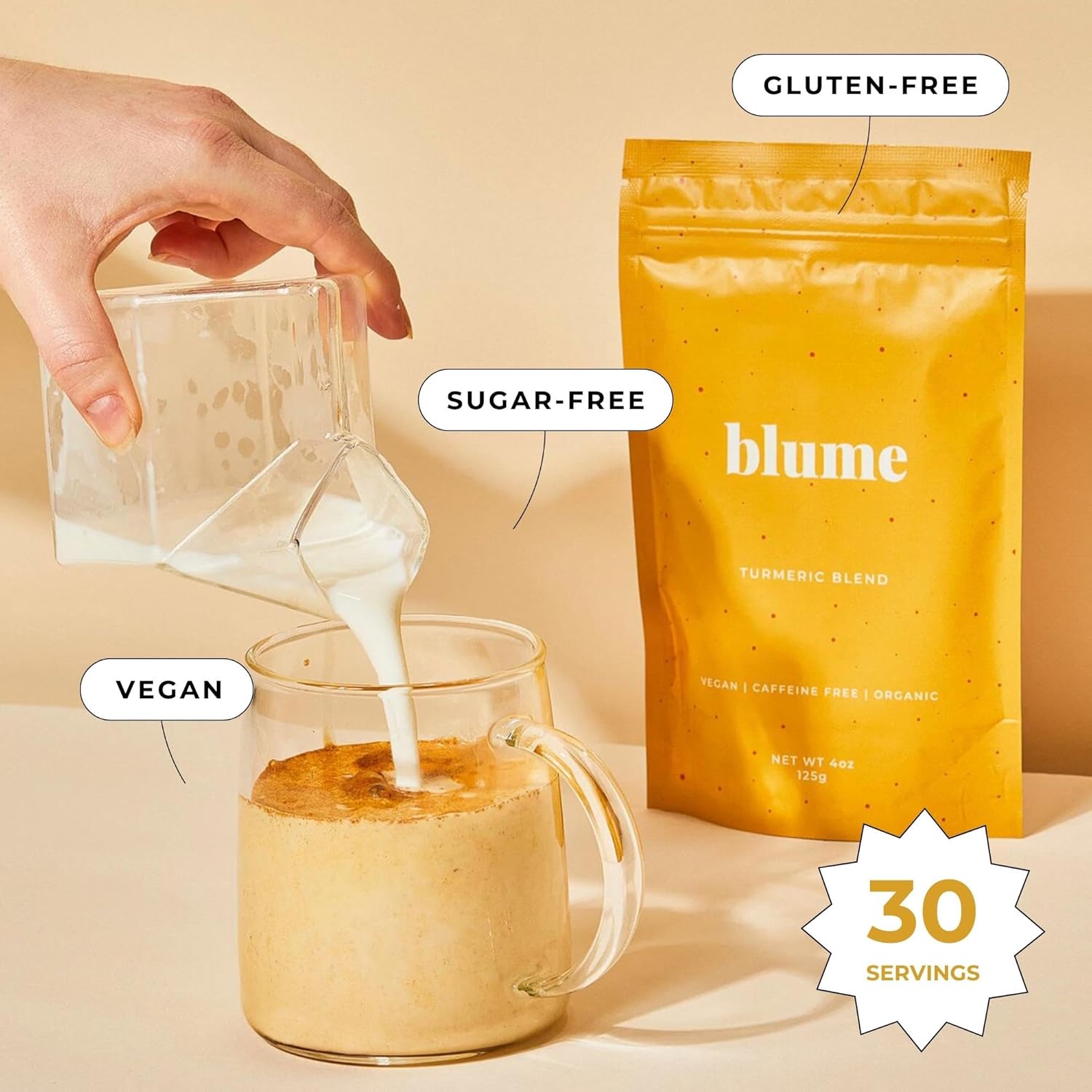 Blume Golden Milk with Turmeric and Ginger - Superfoods Golden Milk Latte Powder - Caffeine, Sugar &amp; Gluten Free - Vegan &amp; Keto Friendly Turmeric Latte - 30 Servings