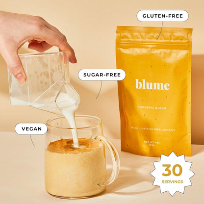 Blume Golden Milk with Turmeric and Ginger - Superfoods Golden Milk Latte Powder - Caffeine, Sugar &amp; Gluten Free - Vegan &amp; Keto Friendly Turmeric Latte - 30 Servings
