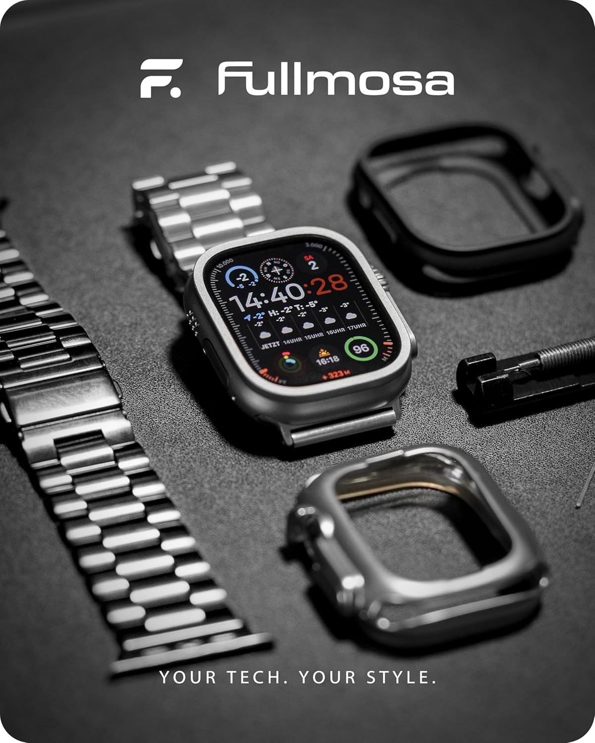 Fullmosa Compatible with Apple Watch Band 49mm 45mm 44mm 42mm 41mm 40mm 38mm, Stainless Steel iWatch Band with Case Compatible for Apple Watch Ultra 2 Ultra Series 10 9 8 7 6 5 4 3 2 1&amp;iWatch SE