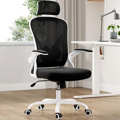 Farini Ergonomic Office Chair, Home Office Desk Chair with Headrest, High Back Computer Chair with Flip-up Armrests and Adjustable Lumbar Support for Home Office Study Bedroom, Khaki.