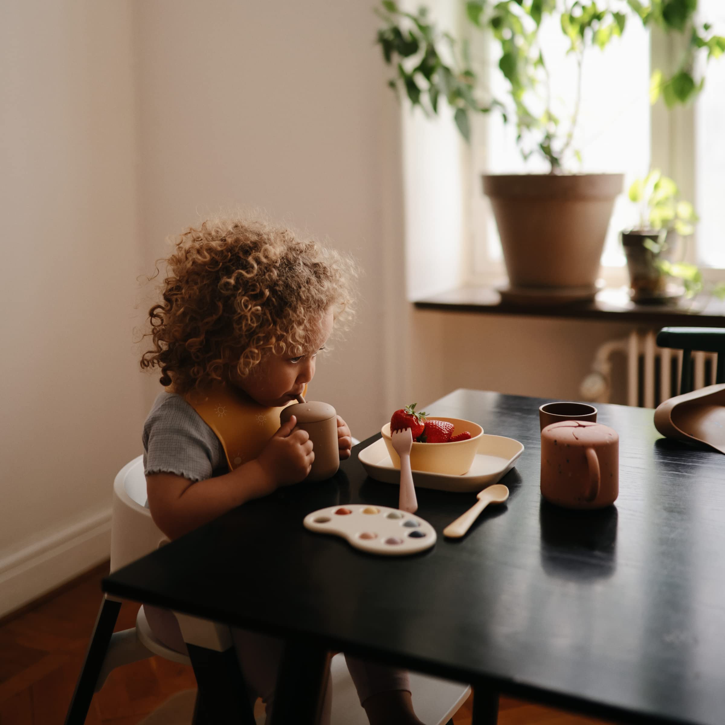 mushie Flatware Fork and Spoon Set for Kids | Made in Denmark (Sage)