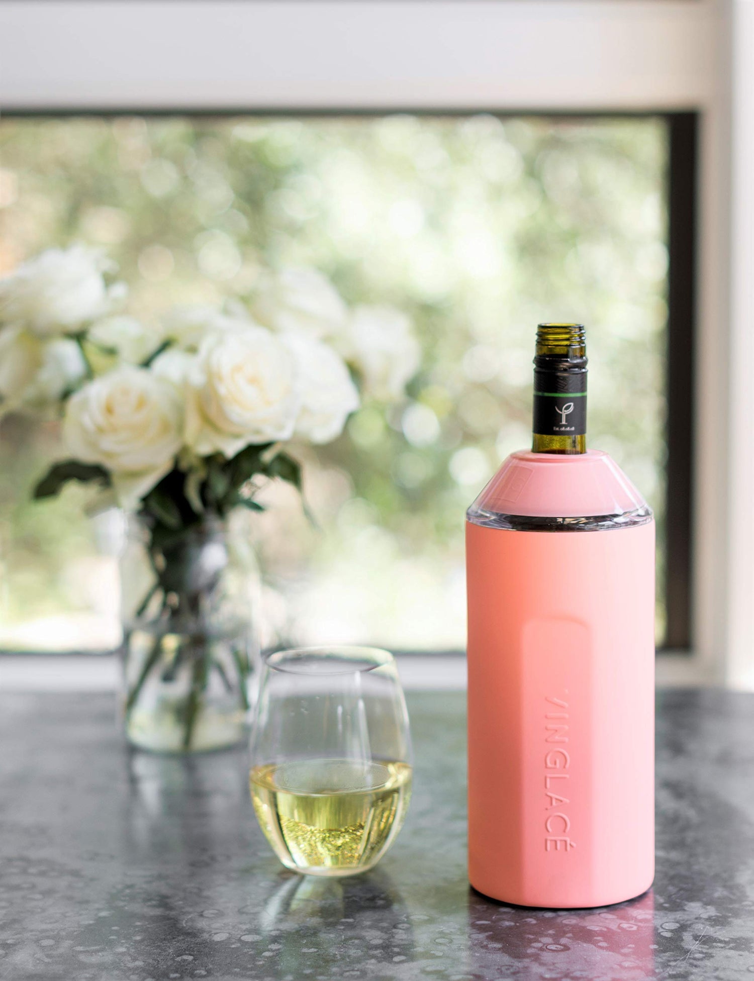 Vinglacé Wine Bottle Chiller- Portable Champagne Insulator- Stainless Steel Wine Cooler Sleeve, White