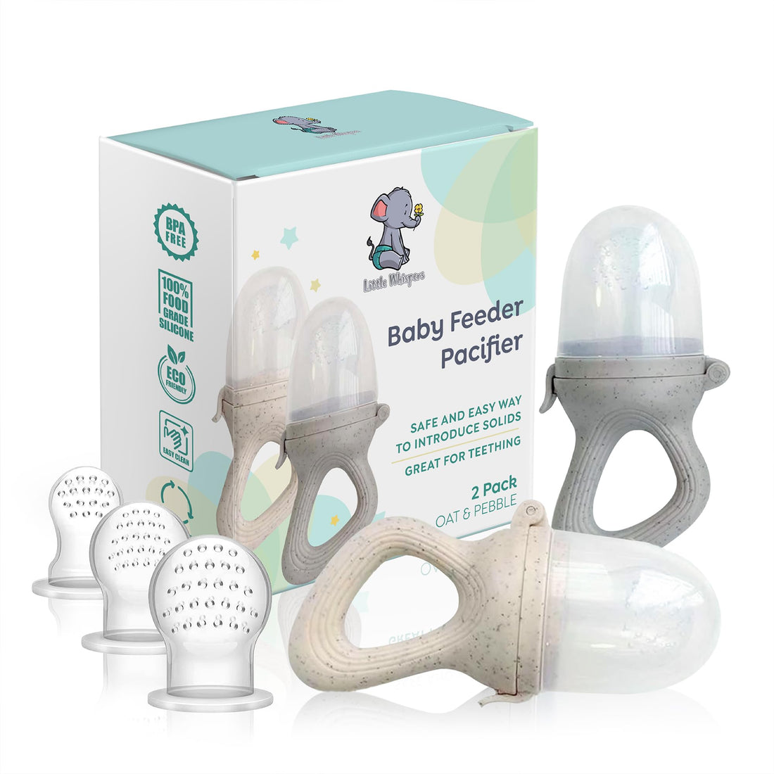 LittleWhispers Baby Fruit &amp; Food Feeder Pacifier - Pacifier Feeders for Fresh Fruit or Frozen Breastmilk - Infant Teething Relief - Set of 2