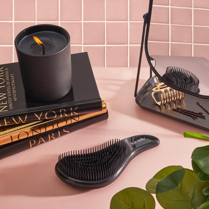 Kitsch Detangler Brush for Curly, Straight, Wet and Dry Hair - No Pain Hair Detangler Brush with Flexible Bristles, Easy-to-Hold, Shower &amp; Travel Hair Brush for Adults and Kids - Black