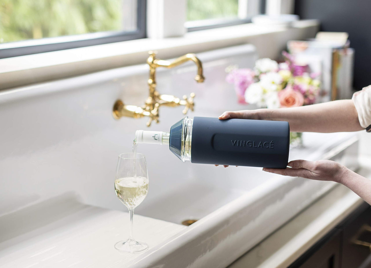 Vinglacé Wine Bottle Chiller- Portable Champagne Insulator- Stainless Steel Wine Cooler Sleeve, White