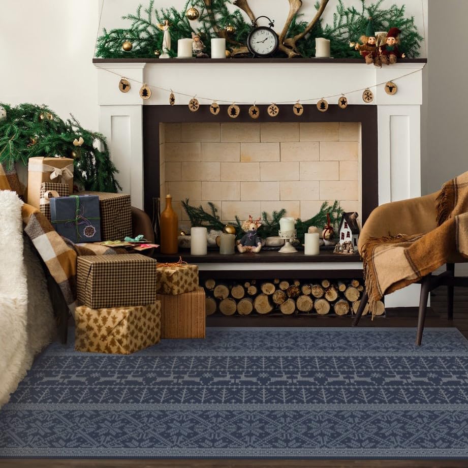 RUGGABLE Winter Plaid Washable Rug - Perfect Holiday Area Rug for Living Room Bedroom Kitchen - Pet &amp; Child Friendly - Stain &amp; Water Resistant - Dress Stewart Tartan Plaid 3&