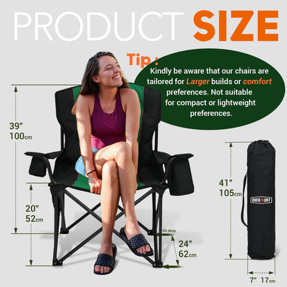 Overmont Oversized Folding Camping Chair - Fully Padded with Cooler Pocket Carry Bag - Heavy Duty Portable Collapsible Lawn Chair Supports 450 LBS for Outdoor Sports Beach Garden Picnic