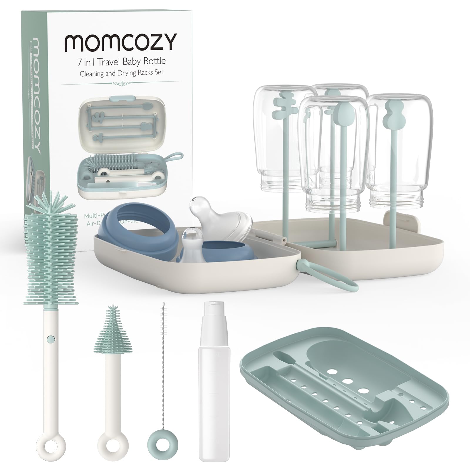 Momcozy Bottle Brush Kit, Innovative Push-Press Design for Better Cleaning - Baby Bottle Cleaner Brush for Baby Bottle, Breast Pumps, Nipples, and More - Can Generate Foam for Better Cleaning, Pink