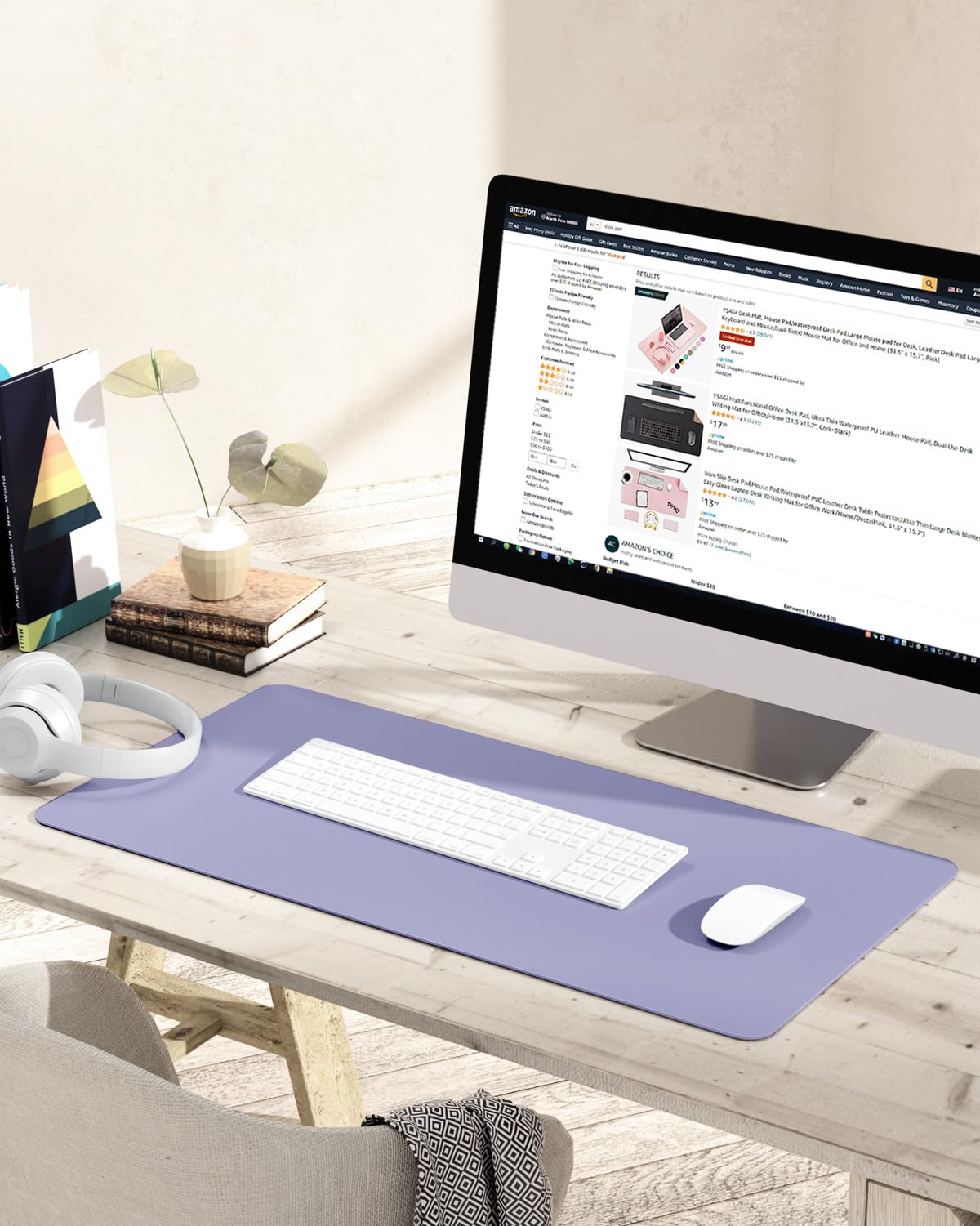 Non-Slip Desk Pad,Mouse Pad,Waterproof PVC Leather Desk Table Protector,Ultra Thin Large Desk Blotter, Easy Clean Laptop Desk Writing Mat for Office Work/Home/Decor(Pink, 23.6&quot; x 13.7&quot;)