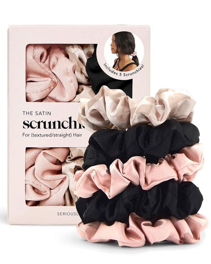 Kitsch 5 Count Velvet Hair Scrunchies for Women - Hair Ties for Thick Hair, Girls, Women, Cute Scrunchies, Soft Hair Accessories, Blush/Mauve