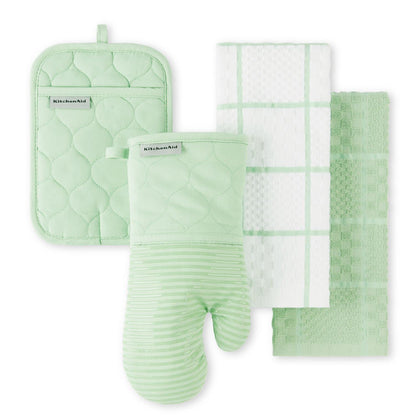 KITCHENAID Quilted Cotton Terry Cloth Oven Mitt, Pot Holder, Kitchen Towel 4-Pack Set, Heat Resistant, Silicone Grip, Gift Set, Milkshake, 16&quot;x26&quot;, 7&quot;x13&quot; &amp; 7&quot;x10&quot;