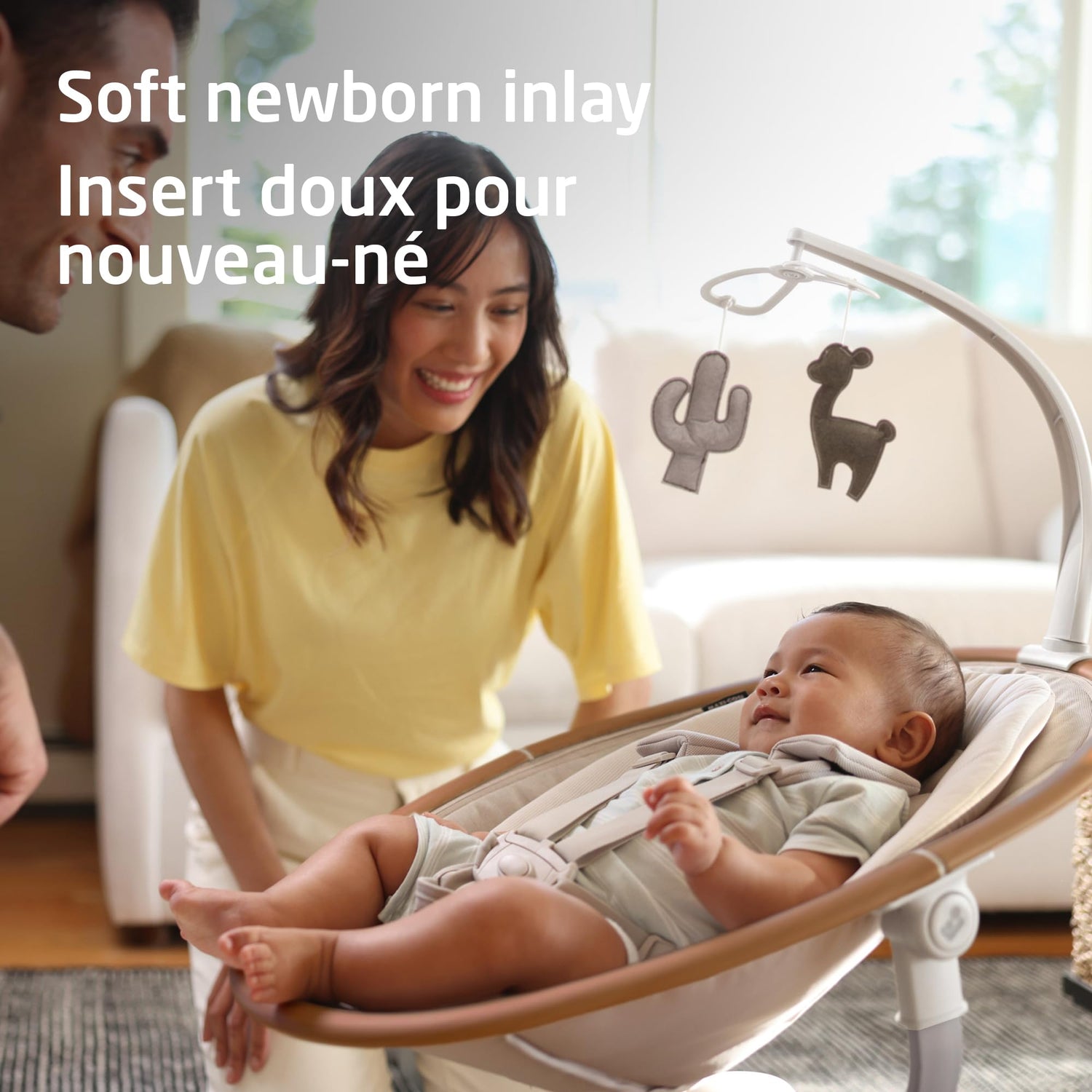 Maxi-Cosi Cassia Baby Swing, infant swing, automatic motion sensor, music, toys, recline, portable, 360 degree rotation, lightweight &amp; foldable, Horizon Sand