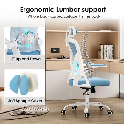 Farini Ergonomic Office Chair, Home Office Desk Chair with Headrest, High Back Computer Chair with Flip-up Armrests and Adjustable Lumbar Support for Home Office Study Bedroom, Khaki.