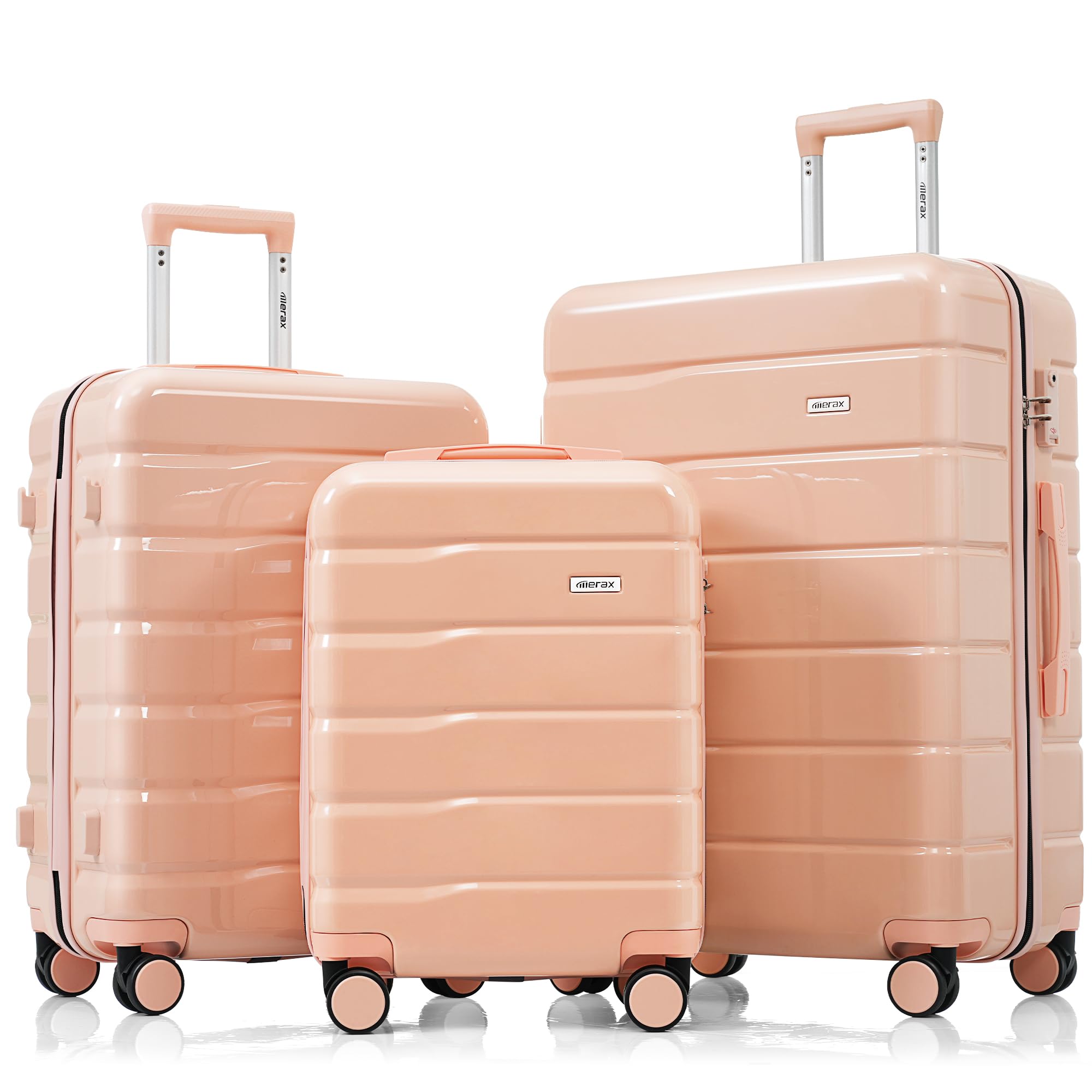 Merax 3 Pcs ABS Hardside Luggage Sets TSA Lock Spinner Wheel Suitcases, Pearly White, 20/24/28 Inch