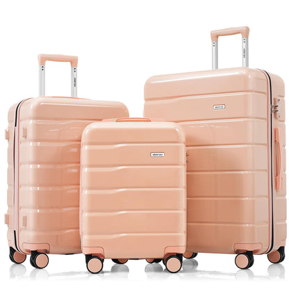 Merax 3 Pcs ABS Hardside Luggage Sets TSA Lock Spinner Wheel Suitcases, Pearly White, 20/24/28 Inch