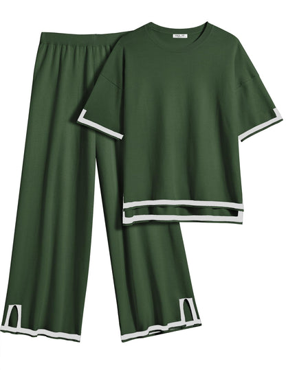 Ekouaer Lounge Set for Women 2 Piece Sets Loungewear Set Outfits Knit Sweater Sets Wide Leg Long Pants Pajama Set