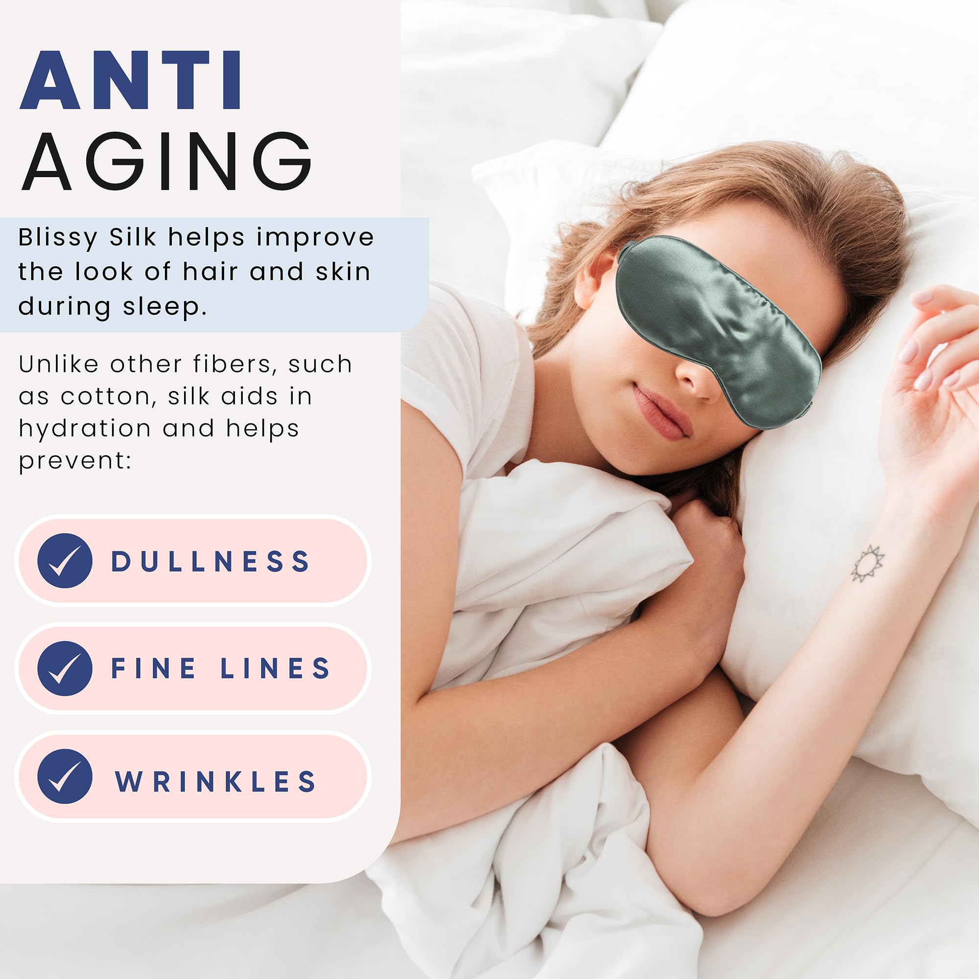 Blissy Silk Sleep Mask - Silk Eye Sleeping Mask for Women &amp; Men for Total Blackout - Silk Eye Mask - 100% Pure Mulberry Silk, 22 Momme 6a Fibers - Blindfold Silk Sleep Mask Side Sleeper Eye Cover