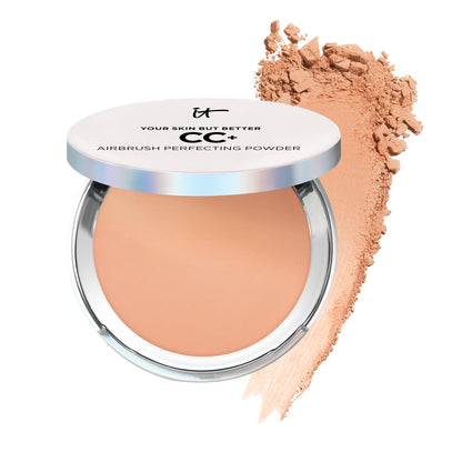 IT Cosmetics CC+ Airbrush Perfecting Powder Foundation - Buildable Full Coverage Of Pores &amp; Dark Spots - Hydrating Face Makeup with Hydrolyzed Collagen &amp; Niacinamide - 0.33 Oz