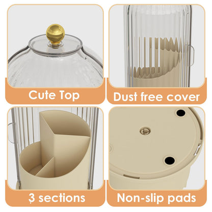 Makeup Brush Holder Organizer with Lid,360 Rotating Clear Dustproof Makeup Brushes Organizer for Vanity Desktop Bathroom Countertop (Transparent)