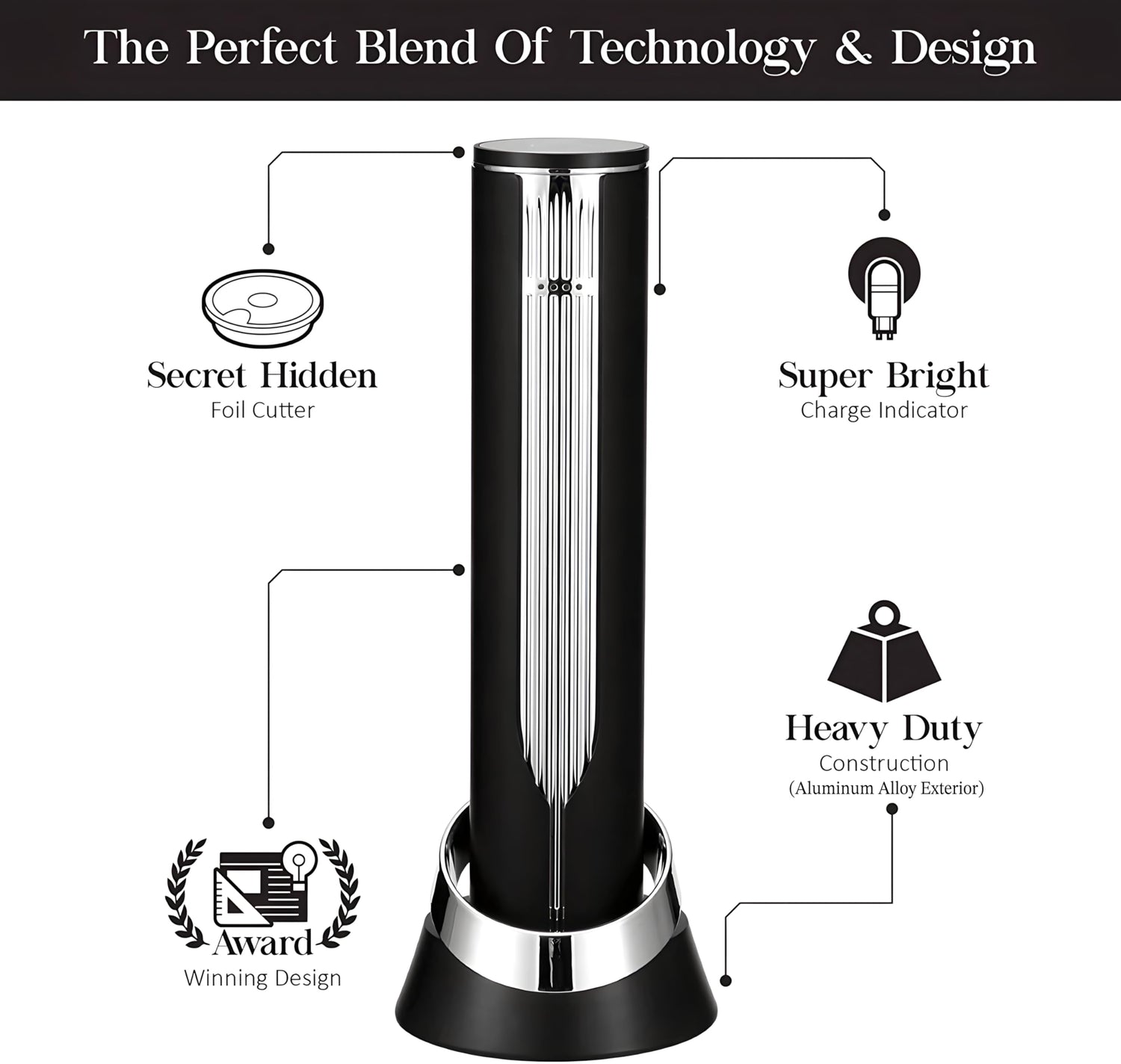 LINKSTYLE OPENERO Electric Wine Bottle Opener, Luxury Automatic Wine Corkscrew with Foil Cutter and Charging Base, Premium Metals with Elegant Gift Box, Home Bar Accessories for Wine Lovers, Gold