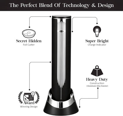 LINKSTYLE OPENERO Electric Wine Bottle Opener, Luxury Automatic Wine Corkscrew with Foil Cutter and Charging Base, Premium Metals with Elegant Gift Box, Home Bar Accessories for Wine Lovers, Gold