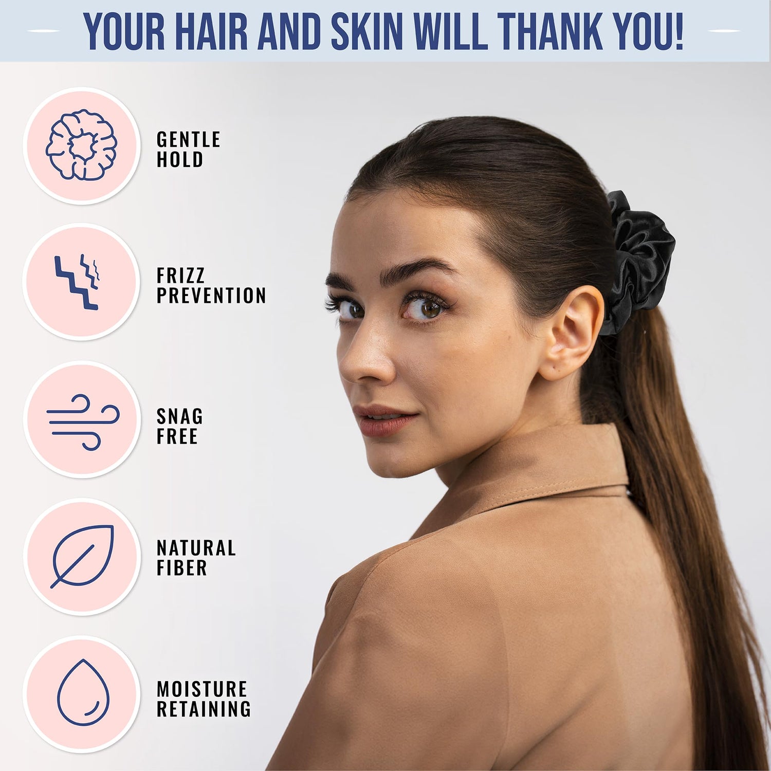 Blissy Silk Scrunchies (3 Pack) - 100% Pure Mulberry Silk - 22 Momme 6A High-Grade Fibers - Silk Scrunchie for Straight &amp; Curly Hair - Preventing Breakage, Tangling, &amp; Creasing (Rose Skinny)