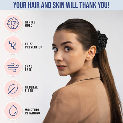 Blissy Silk Scrunchies (3 Pack) - 100% Pure Mulberry Silk - 22 Momme 6A High-Grade Fibers - Silk Scrunchie for Straight &amp; Curly Hair - Preventing Breakage, Tangling, &amp; Creasing (Rose Skinny)