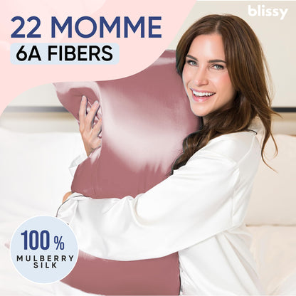 Blissy Silk Pillowcase - 100% Pure Mulberry Silk - 22 Momme 6A High-Grade Fibers - Silk Pillow Cover for Hair &amp; Skin - Regular, Queen &amp; King with Hidden Zipper (Standard,Blissy White)