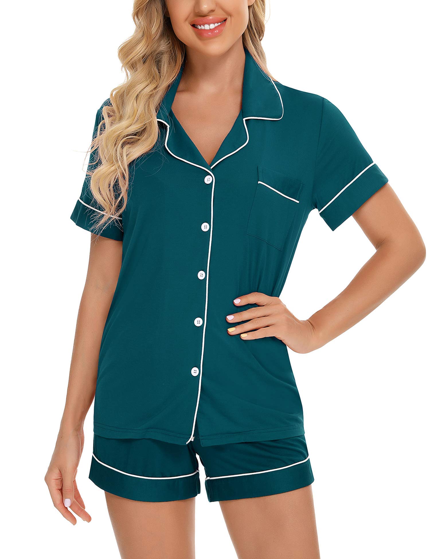 Senert Pajamas Set For Women Short Sleeve Sleepwear Soft Button Down Pjs Set Nightwear Lounge Sets S-XXL
