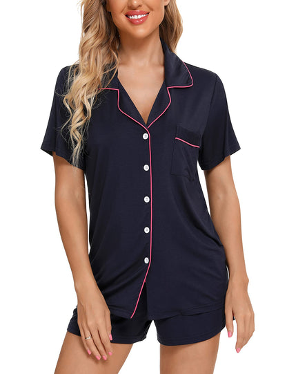 Senert Pajamas Set For Women Short Sleeve Sleepwear Soft Button Down Pjs Set Nightwear Lounge Sets S-XXL