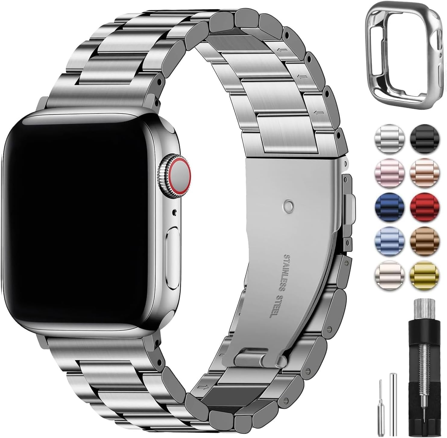 Fullmosa Compatible with Apple Watch Band 49mm 45mm 44mm 42mm 41mm 40mm 38mm, Stainless Steel iWatch Band with Case Compatible for Apple Watch Ultra 2 Ultra Series 10 9 8 7 6 5 4 3 2 1&amp;iWatch SE